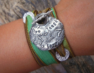 Silk Wrap Bracelet, Inspirational Quote STERLING, Handmade Jewelry
