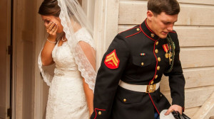 Marine Cpl. Caleb Earwood prays with his bride-to-be Maggie ...