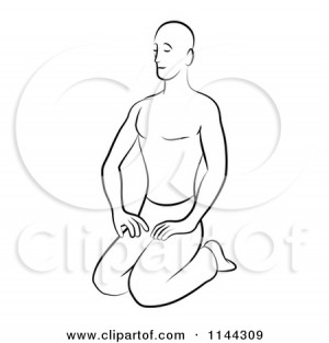 1144309-Clipart-Of-A-Black-And-White-Line-Drawing-Of-A-Man-Doing-Yoga ...