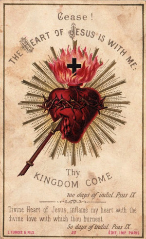 This is a gorgeous old holy card featuring the sacred heart of Jesus ...