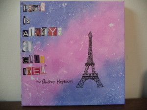 Audrey Hepburn Paris quote - purple and pink