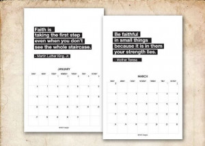 2014 Printable Inspirational Quote Calendar. Black and White Edition ...
