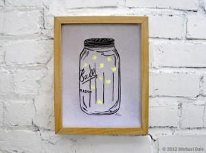 Mason Jar Firefly Lightning Bug Linocut Relief Print - Summer Home and ...