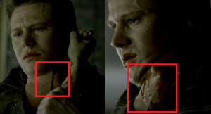 When Matt gets stabbed in the neck, the pattern of blood on his hand ...