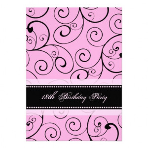 Pink Black Swirls 18th Birthday Party Invitations