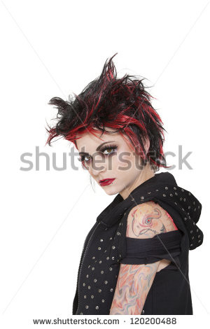 Portrait of punk woman showing attitude over white background - stock ...