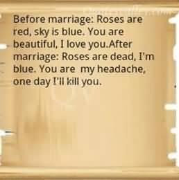 Before marriage roses are red sky is blue you are beautiful quote