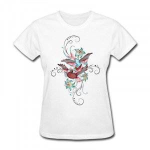 Neck Womans T Shirt Animal Birds Flower Custom Cute Quotes T Shirts ...