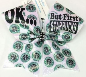Home All Bows Cheer Quotes OK But First Starbucks Cheer Bow