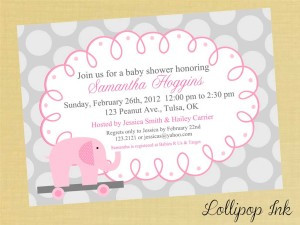 with cute pink elephant baby shower invitations quotes for baby girls