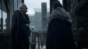 Maester Aemon (Peter Vaughan) and Jon Snow (Kit Harrington)