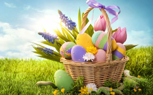 Easter Eggs Basket And Grass large HD theme