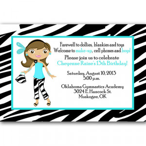 13th Birthday Teenage Zebra Print Party Invitation Turquoise