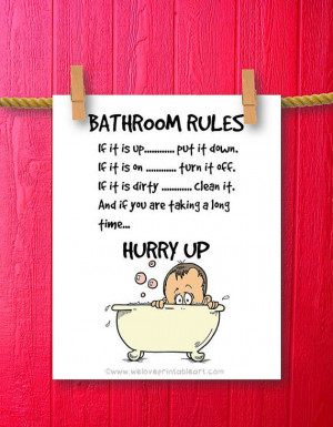 Funny Bathroom Art, Bathroom Art Prints, Bathroom Rules, Kids Bathroom ...