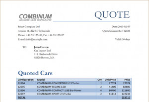 Example quote generated by COMBINUM Reports