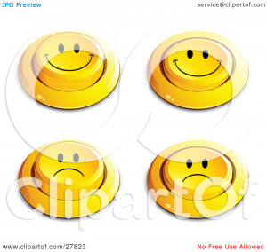 ... Of Four Yellow Push Buttons With Frowning And Smiling Faces by beboy