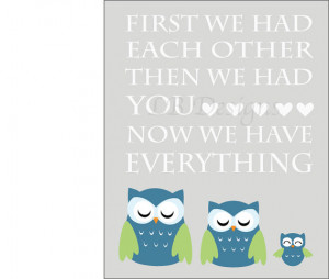 Gray, Blue and Green Owl Nursery Quote Print - 8x10