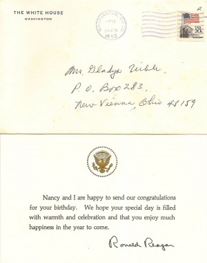 Gladys Hiestand Uible's Happy 90th Birthday Greetings from President ...