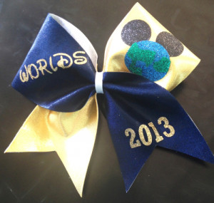 Gold and Navy Blue Mystique Worlds 2013 Mouse Head Cheer Bow