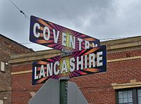 street sign acknowledges Coventry's recent history.