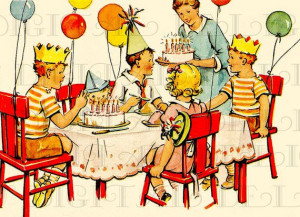 Colorful 1950s Kid's Birthday Party. Vintage Digital BIRTHDAY Card ...