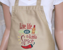 Live Life with a Little Spice Embro idered Logo Pocket Chef Apron ...