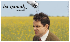 ba namak, with salt, picture: mr. bean with salt being poured on him