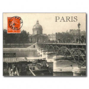 Romantic Vintage Paris Pont des Arts Seine Travel Postcard