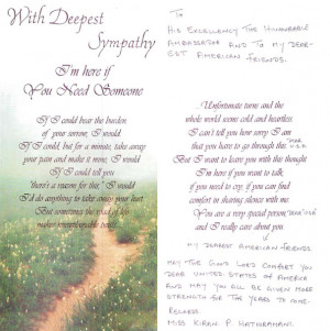 Condolence Message Sympathy Card