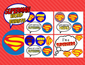 SUPERMAN Party - POWER Quotes - Bursts- Super Hero Birthday Party- Boy ...