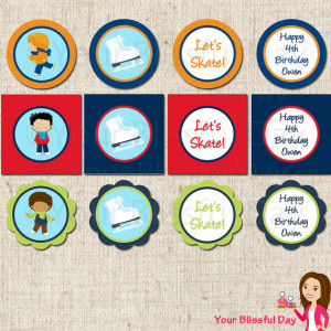 PRINTABLE Boy Ice Skating Party Circles (Personalized)