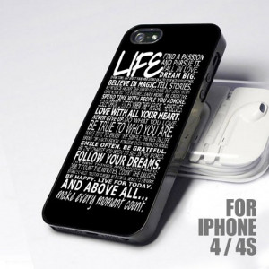 Inspiring Life Quotes Black design for iPhone 4 or 4s case