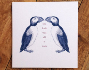 Personalised Valentine Card - Greeting Card - Puffin Card - Love Quote