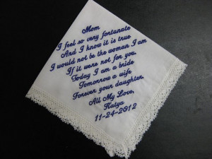 Mother of the Bride Handkerchief --Corner design with Wedding date ...
