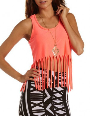Fringe top met print