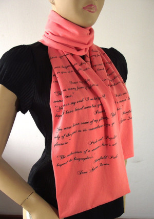 Quotes Scarf Book on Scarf Handprinted Scarf - Peach - Jersey Scarf ...