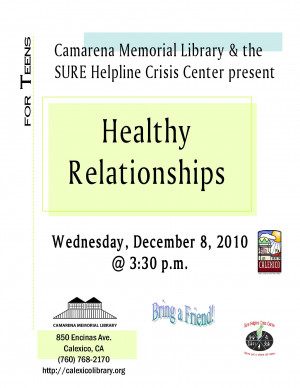 Healthy Teen Relationships Teen workshop : healthy relationships