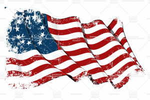 ... description: Waving USA Betsy Ross flag under a grunge texture layer