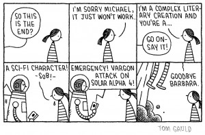 Sci-fi v Literary Fiction” by Tom Gauld, cartoon no. 240 for the ...