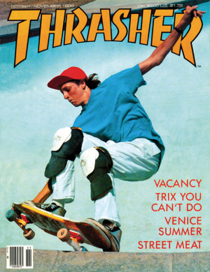 Tony Hawk na capa da Thrasher Magazine (novembro/1986. Foto: Mofo)