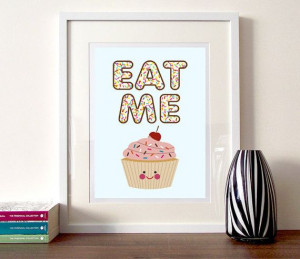 Cupcake Illustration, kitchen art quote, cute cupcake, kitchen decor ...