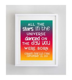 ... First Birthday Quote Newborn Boy Baby Art Print DIY Baby Rainbow Ombre