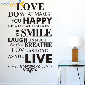 Quotes ' Happy Life Rules' PVC Removable Wall Stickers / ZooYoo New ...