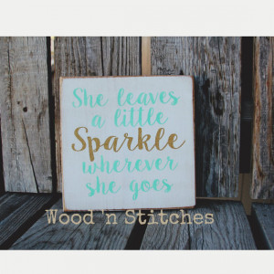 Sparkle glitter wood sign hand painted mint child's girl room decor ...