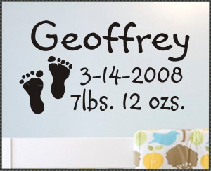 Nursery Wall Quote Baby Footprints and Name