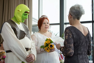 ... unusual choice of getting married dressed as Shrek and Princess Fiona