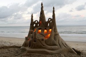 beach, candel, photography, sand castle