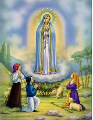 Illustration of Our Lady of Fatima appearing to Lucia, Francisco and ...