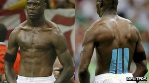 Mario Balotelli revealed his stripes (and got a yellow card) when he ...