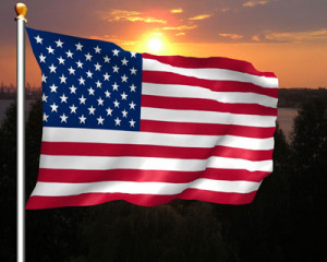 US flag in the sunst